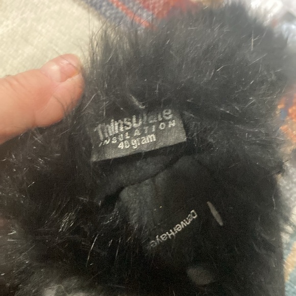 Excellent condition Denver Hayes black leather gloves fur fringe Thinsulate 40g - Picture 3 of 4